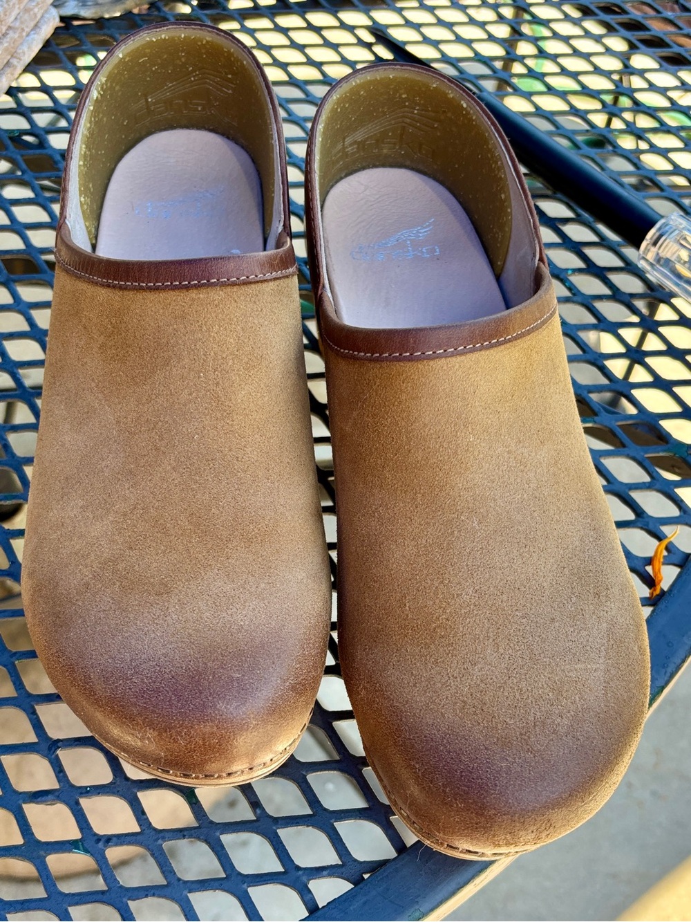 Dansko Men's Suede Slip-On Clogs in Chestnut Brown